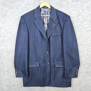 Blu Martini Men's Blue Denim Blazer‎ Size 42R Contrast Stitches 3-Button Paisley
